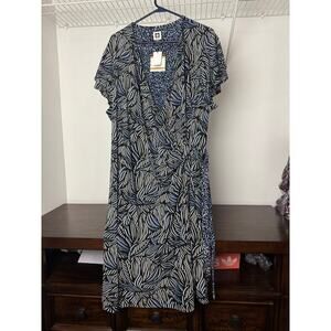 Anne Klein Faux-Wrap Flutter Sleeve Floral Print Dress Multi-Color 3X